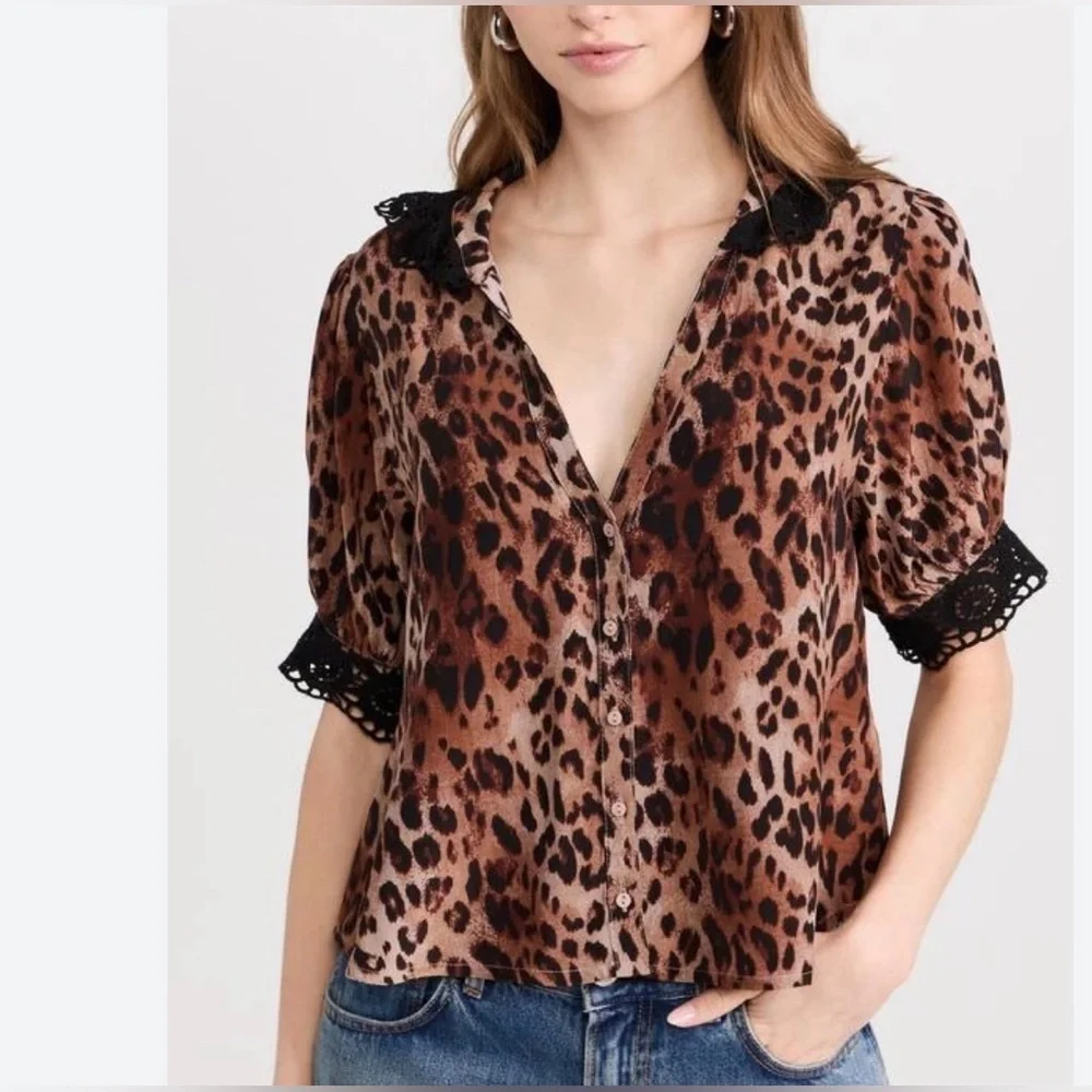 Free People My Love Printed Blouse Leopard combo sz small - Picture 4 of 9